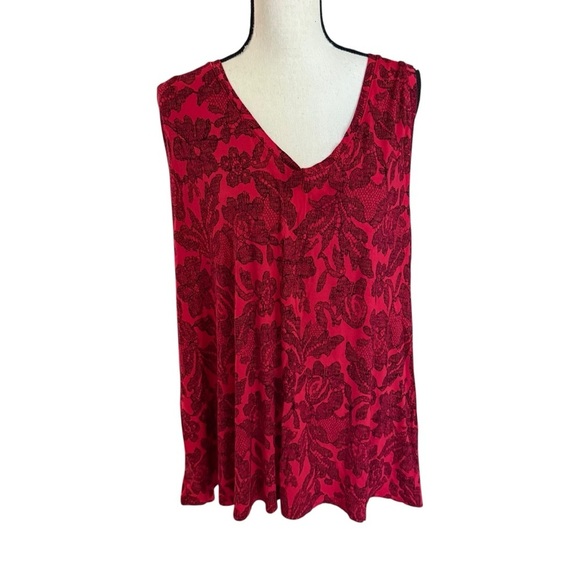 Lane Bryant Womens Red Black Floral Tank Top 18/20 Stretch Plus Size Whimsigoth - Picture 2 of 8